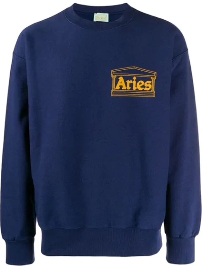 Aries Temple Logo Sweatshirt In Indigo Blue