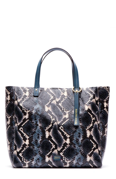 Frances Valentine Margaret Snakeskin Print Leather Tote In Nat/blue