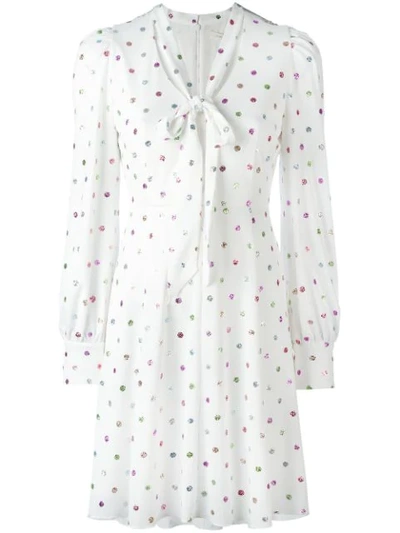 Marc Jacobs Pussy-bow Glittered Polka-dot Cady Mini Dress In White Multicolor