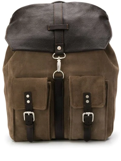 Eleventy Taupe Calf Leather Backpack In Black