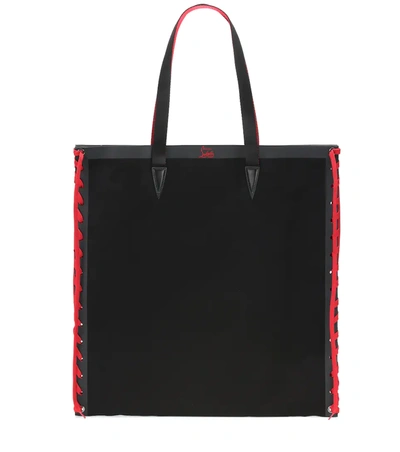 Christian Louboutin Cabalace Lace-up Leather-trimmed Canvas Tote In Black
