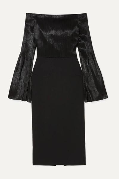 Roland Mouret Anina Off-the-shoulder Stretch-crepe And Silk-blend Lamé Dress In Black
