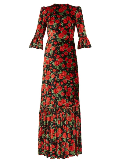 The Vampire's Wife Festival Ruffled Tiered Floral-print Velvet Maxi Dress In Red Rose