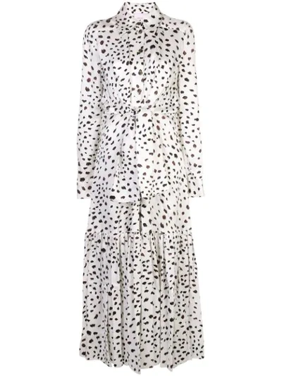 Carolina Herrera Tie-front Animal-print Crepe Maxi Dress In White