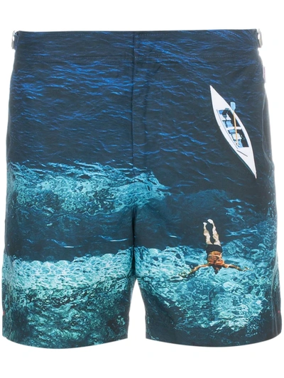 Orlebar Brown Bulldog Photographic Deep Sea Printed Swim Trunks, Blue In Deep-sea