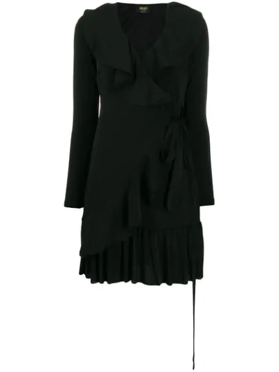 Liu •jo V-neck Frilled Midi Dress In Black