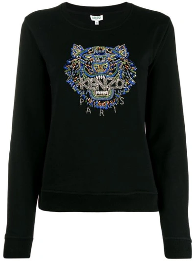 Kenzo Tiger Hand-embroidered Sweatshirt In Black