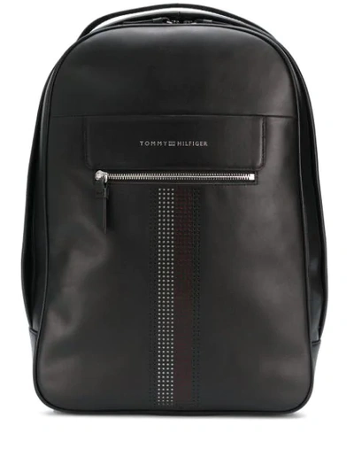 Tommy Hilfiger Logo Zipped Backpack In Black
