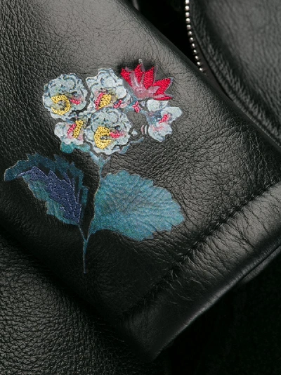Red Valentino Floral Bird Motif Leather Jacket In Black