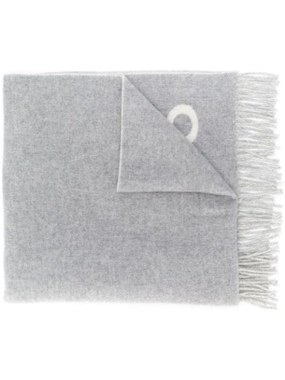 Polo Ralph Lauren Fringed Knit Logo Scarf In Grey
