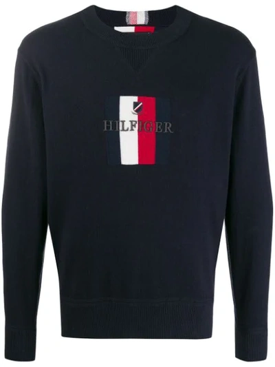 Tommy Hilfiger Logo Embroidered Sweater In Blue