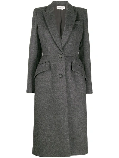 Alexander Mcqueen Single Breasted Fitted Coat In Grey