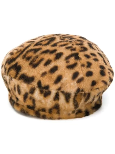 Yves Salomon Leopard Print Hat In Brown