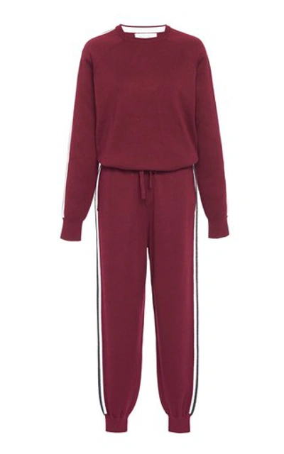 Olivia Von Halle Missy Bordeaux Striped Silk And Cashmere-blend Sweatshirt And Track Pants Set In Burgundy