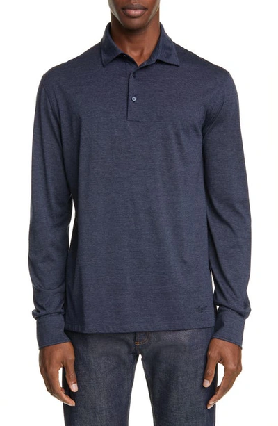 Ermenegildo Zegna Classic Fit Cotton & Wool Long Sleeve Polo In Navy