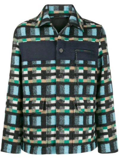 Kenzo Checked Cotton And Wool-blend Jacket In Blue
