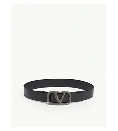 Valentino Garavani Logo Leather Belt In Black