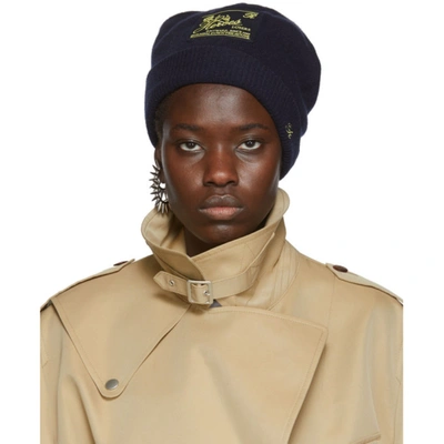 Raf Simons Heroes-embroidered Wool-blend Beanie Hat In 00044 Dknav