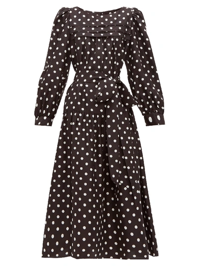 Marc Jacobs Belted Polka-dot Silk-satin Midi Dress In Black
