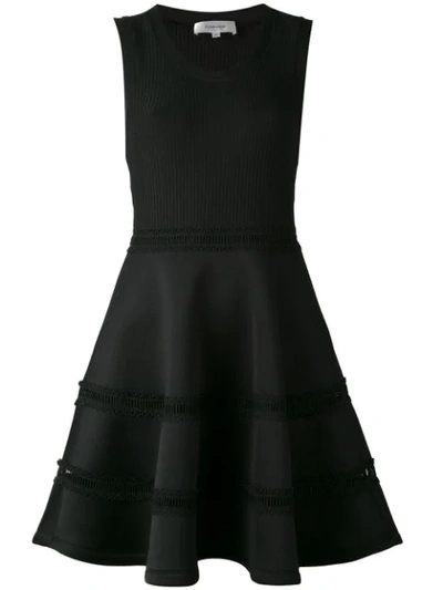 Carven Lace-trimmed Neoprene And Ribbed-knit Mini Dress In Noir