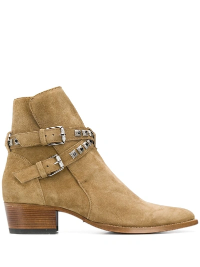 Amiri Jodphur Conch Studded-strap Suede Boots In Brown
