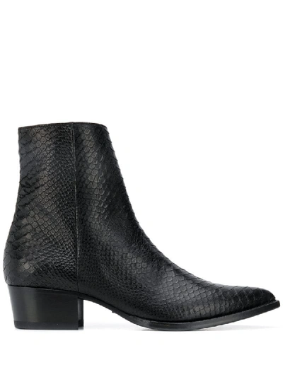 Amiri Western Snakeskin-embossed Leather Boots In Black