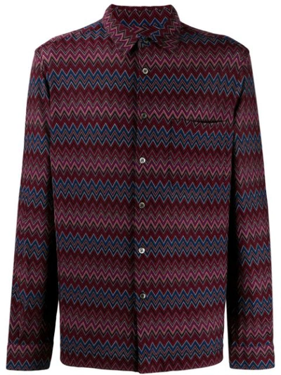 Missoni Chevron-patterned Knitted Wool-blend Shirt In Red