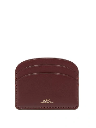 A.p.c. Half-moon Leather Card Holder In Bordeaux