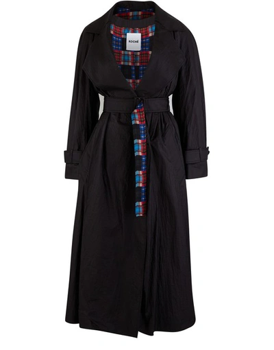 Koché Kimono Trench Coat In Black Crazy Check Print