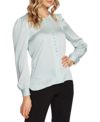 Vince Camuto Puff Shoulder Hammered Satin Blouse In Flora Green