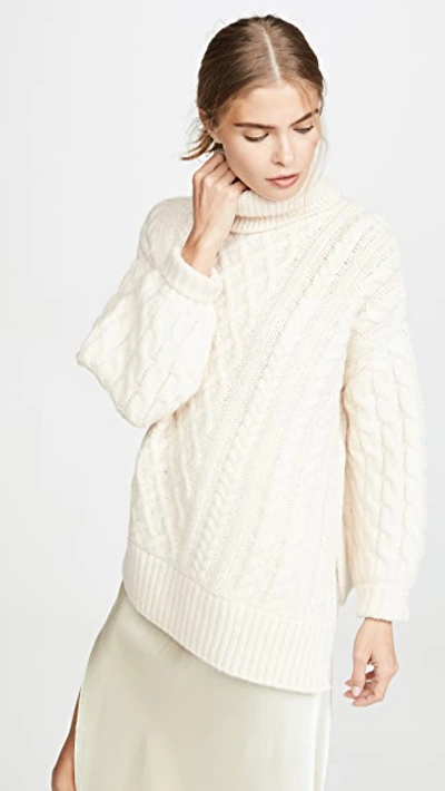 A.l.c Nevelson Turtleneck Asymmetrical Cable Knit Sweater In White