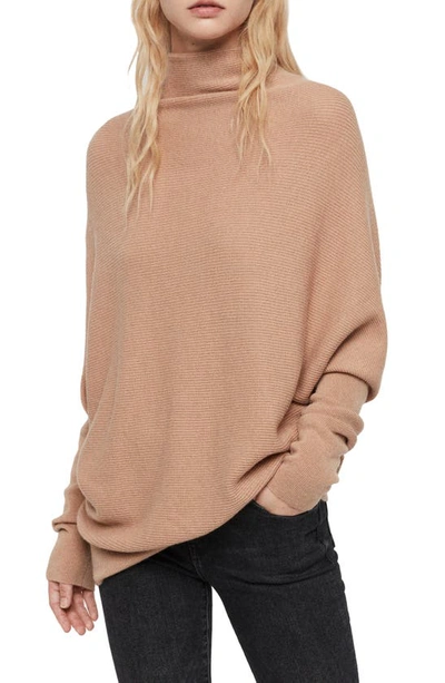 Allsaints Ridley Funnel Neck Wool & Cashmere Sweater In Toffee Brown