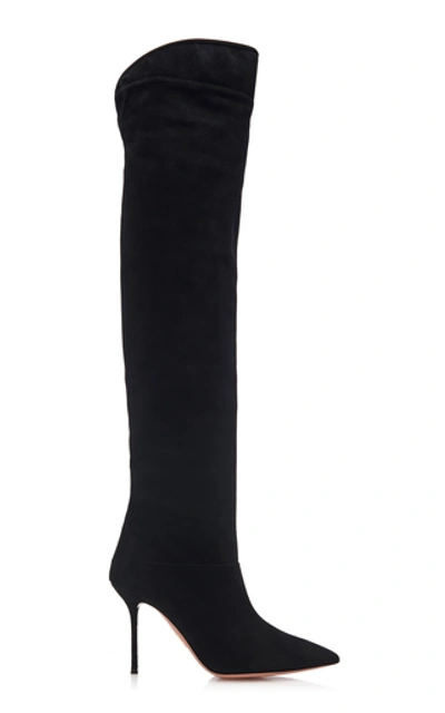 Aquazzura Lancaster Suede Knee Boots In Black