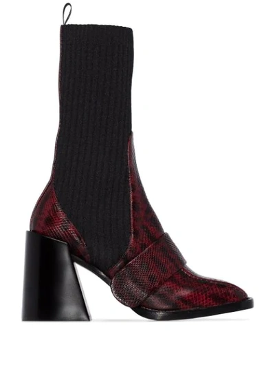 Chloé Bea Snake Embossed Half Sock Boot In Dahlia Red
