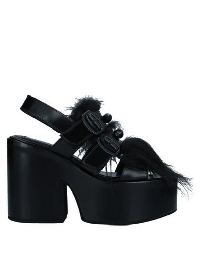 Simone Rocha Embellished Leather Platform Slingback Sandals In Black