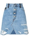 Amiri Leather-paneled Distressed Denim Mini Skirt In Blue