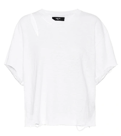 Amiri Distressed Cotton T-shirt In White