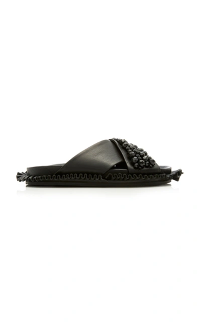 Simone Rocha Embellished Leather Slides In Black