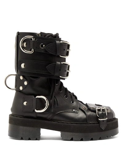 Vetements Black Leather Belted Army Boots In White