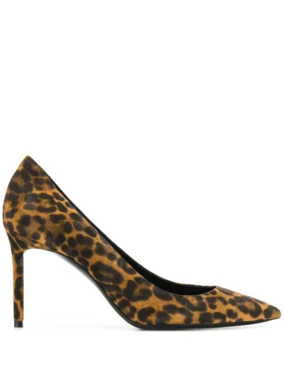 Saint Laurent Anja Leopard Print Pointy Toe Pump In Brown