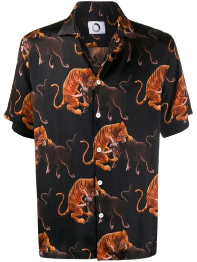 Endless Joy Macan Printed Silk-satin Short-sleeve Shirt In Black