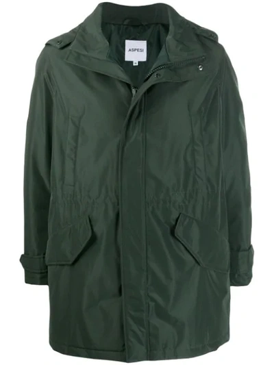 Aspesi Flap Pocket Parka Coat In Green