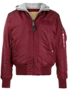 Alpha Industries Hooded Bomber Jacket In Red