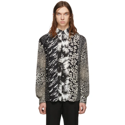 Givenchy Loose Fit Patchwork Print Silk Shirt In Black & White