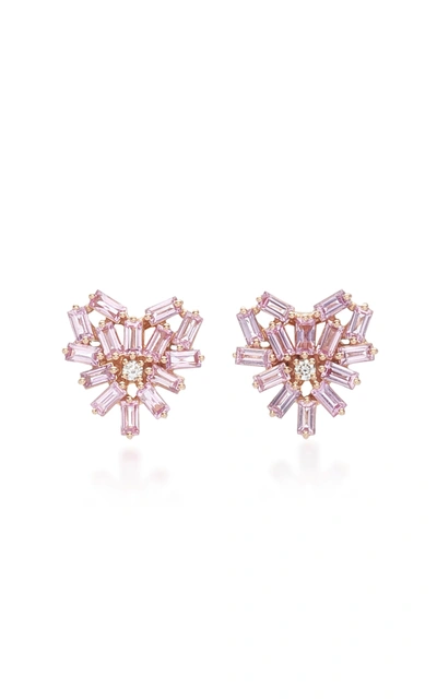 Suzanne Kalan 18k Rose Gold Fireworks Pink Sapphire Heart Stud Earrings