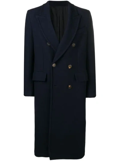 Ami Alexandre Mattiussi Patched Pockets Double-breasted Long Lined Coat In Blue