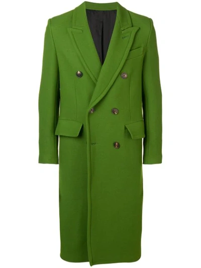 Ami Alexandre Mattiussi Patched Pockets Double-breasted Long Lined Coat In Green