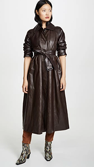 Goen J Faux Leather Trench Coat In Brown