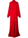 Adam Lippes Tie Neck Flared Gown In Red