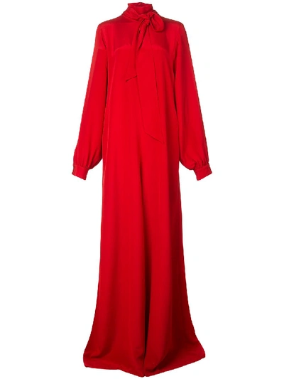 Adam Lippes Tie Neck Flared Gown In Red